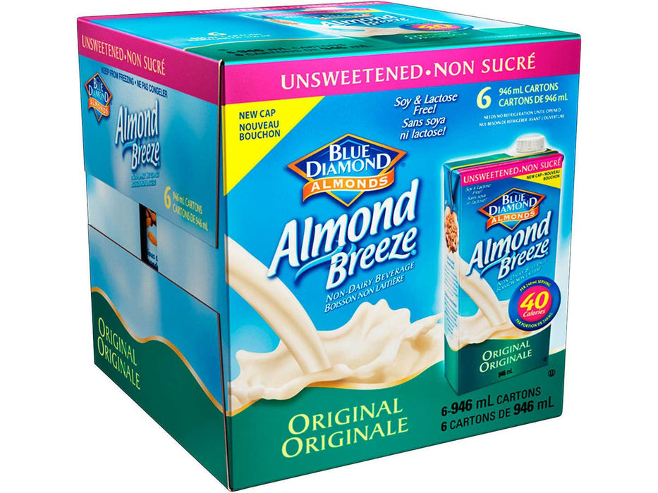 Almond Milk - Breeze - Unsweetened Original - Case of 6 x 946ml - Shelf Stable