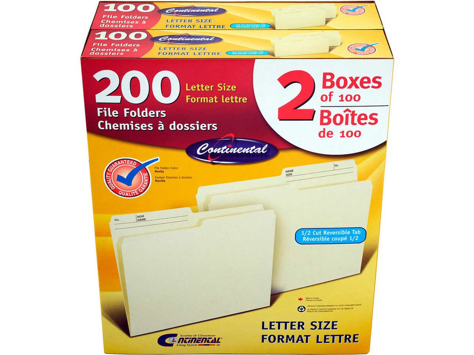 Continental Manila File Folders - Letter-size - Pack of 200
