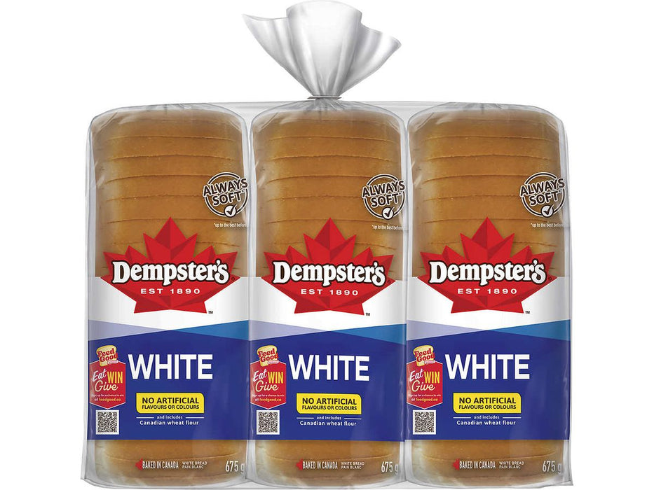 Dempster's White Bread - 3 x 675g Loaf
