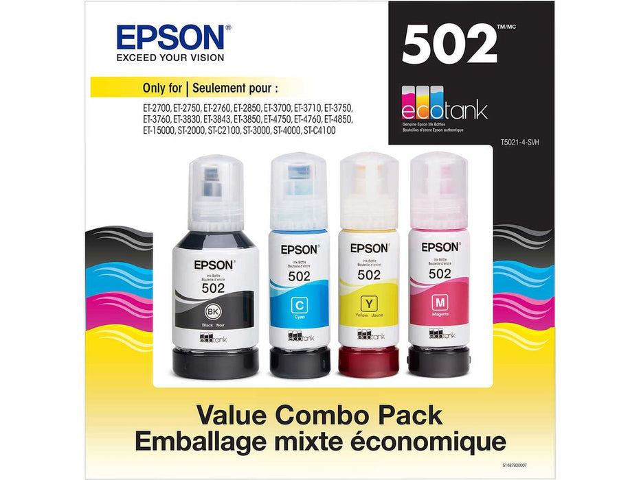 Ink Bottle - Epson T5021 EcoTank Black and Tri-colour - Combo Pack of 4