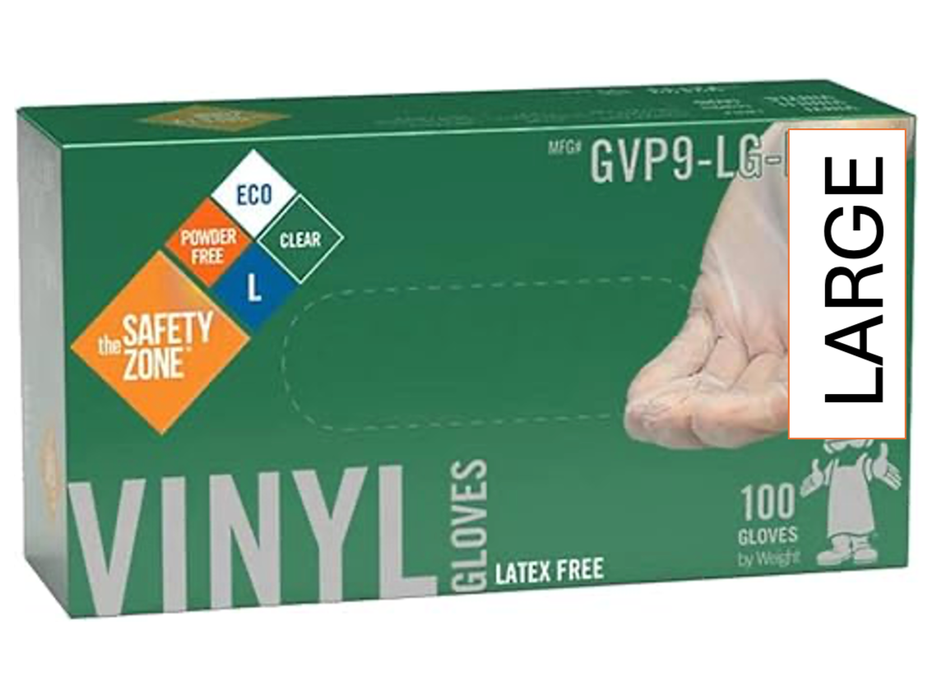 Disposable Vinyl Gloves - Powder free, latex-free - Box of 100 - Choose Size