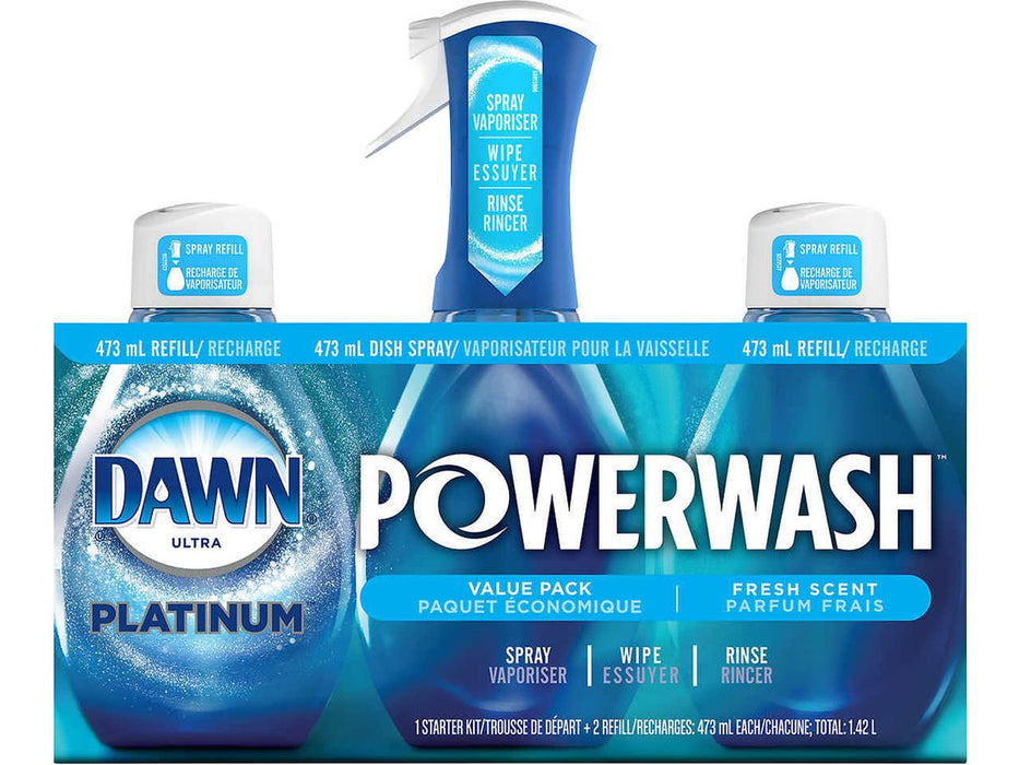 Dawn Platinum Powerwash Dish Spray with Refills - 3 x 473ml