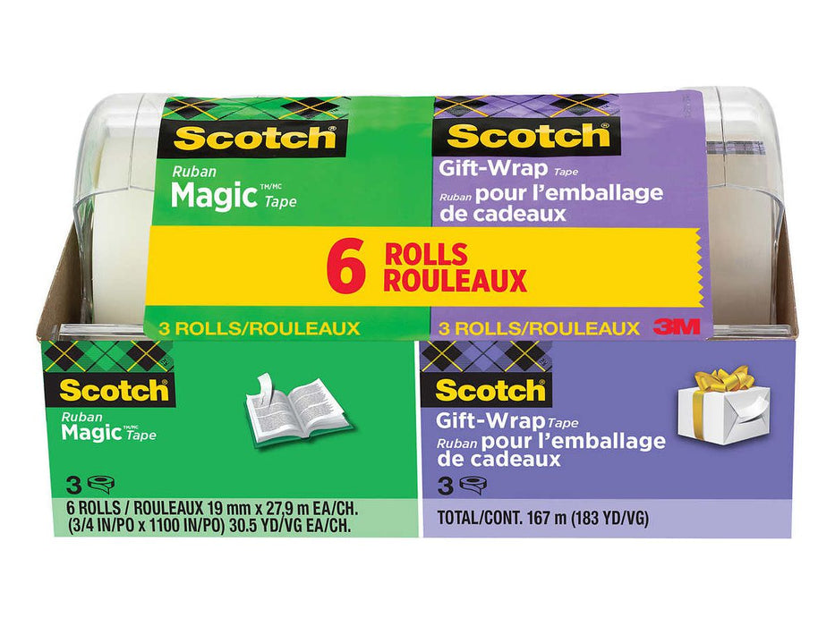 Scotch Magic Tape and Gift-Wrap Tape - Reusable Dispensers - 6 pack