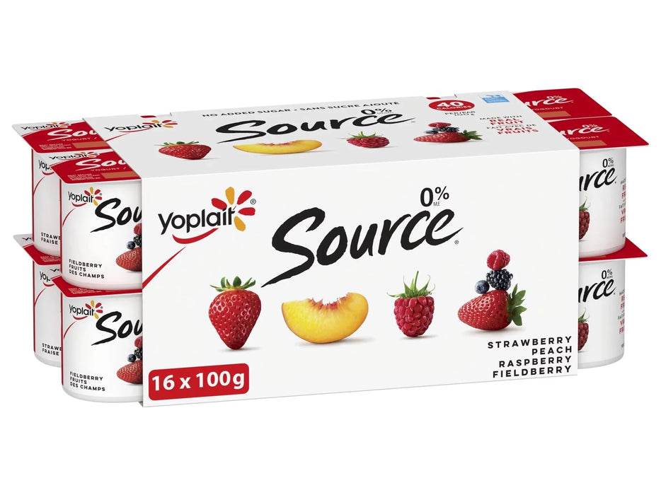 Yoplait Source 0% Smooth Traditional Yogurt Variety Pack - No Added Sugar - Pack of 16 x 100g