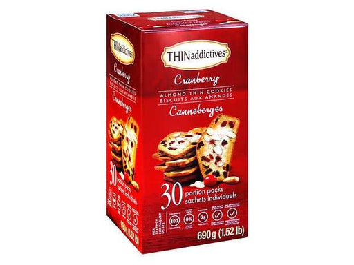 THINaddictives Cranberry Almond Thin Cookies - Individually Wrapped - 23g x 30 Packs - MB Grocery