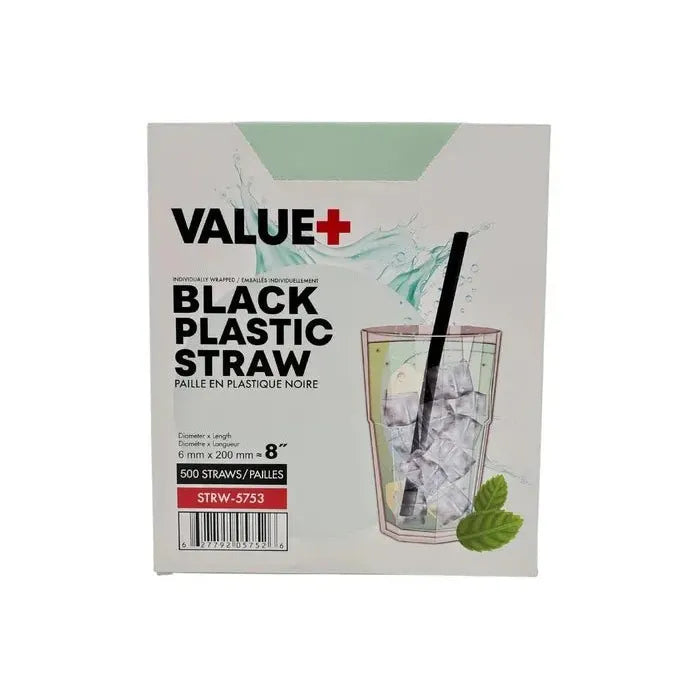 8" Black Plastic Straw - Individually Paper Wrapped - 500 Pkg - Miller & Bean Coffee Company