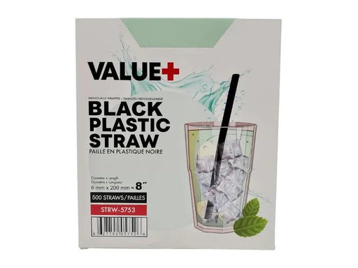 8" Black Plastic Straw - Individually Paper Wrapped - 500 Pkg - Miller & Bean Coffee Company
