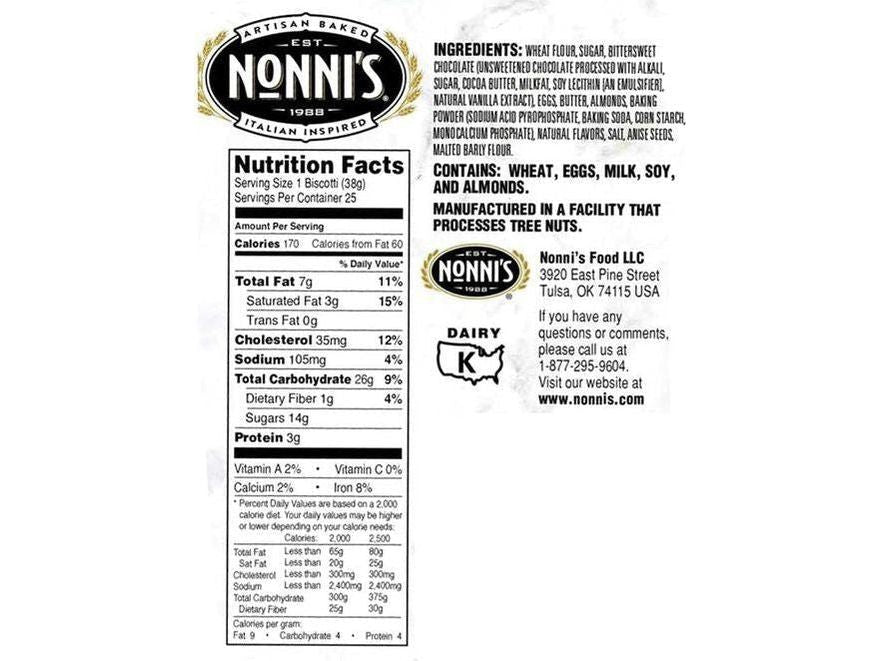 Nonni's - Almond Dark Chocolate Biscotti - Individually Wrapped - 25 x 38g