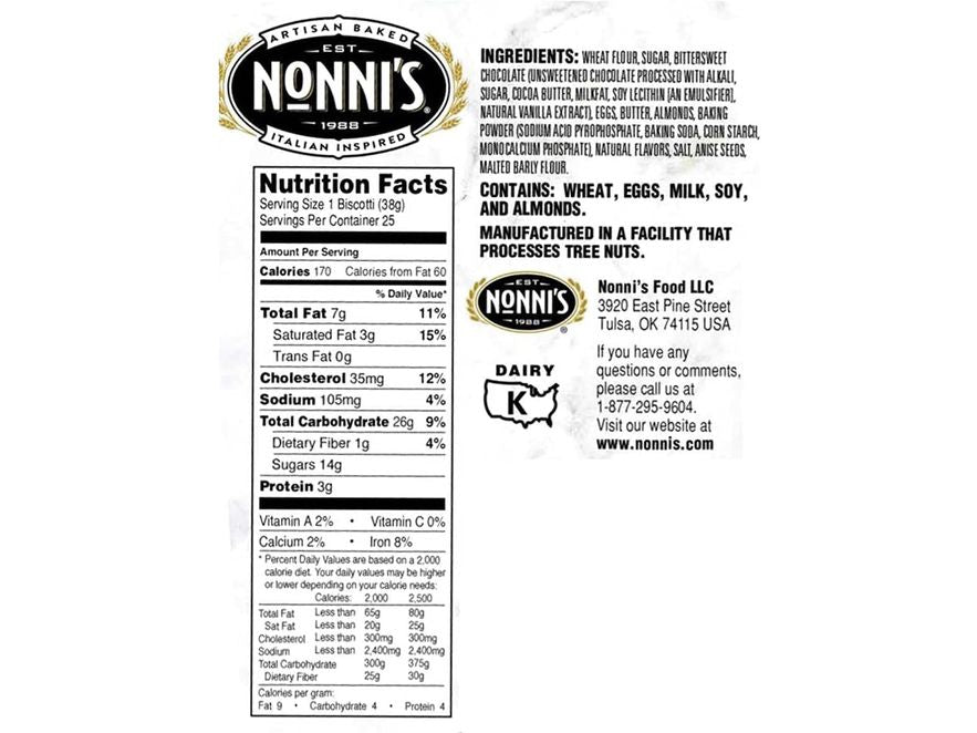 Nonni's - Almond Dark Chocolate Biscotti - Individually Wrapped - 25 x 38g