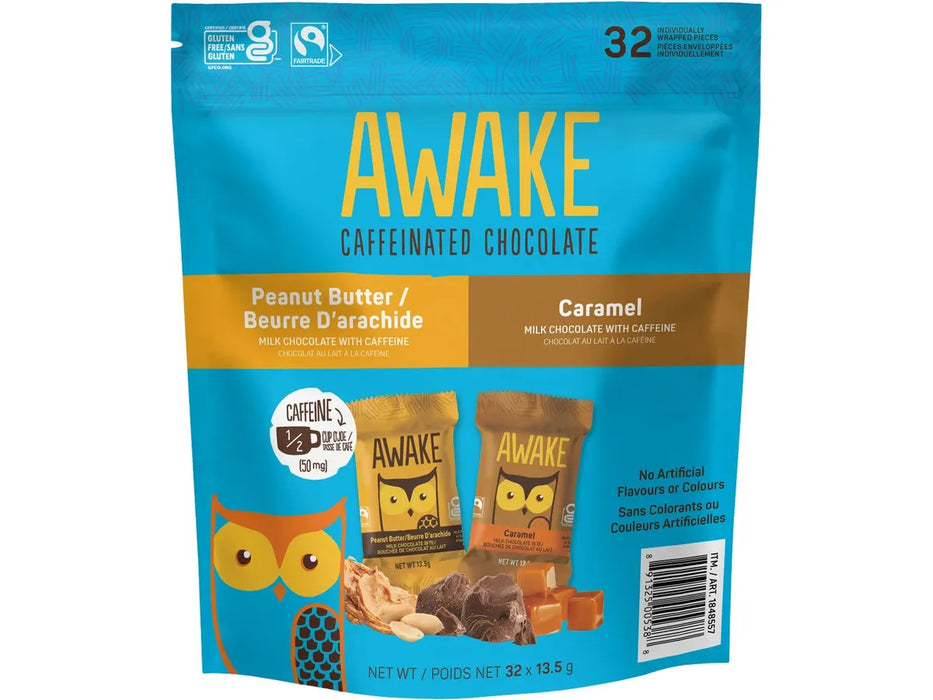 AWAKE - Caffeinated Milk Chocolate - Variety Pack of 32 x 13.5g