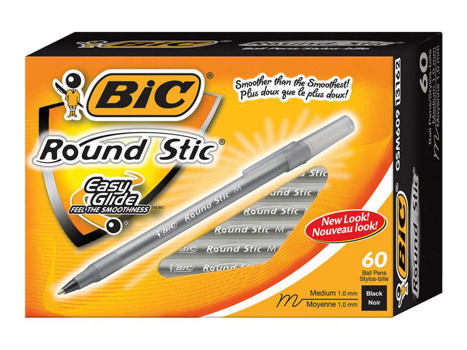 BIC Round Stic Black Ballpoint Pens - Pack of 60