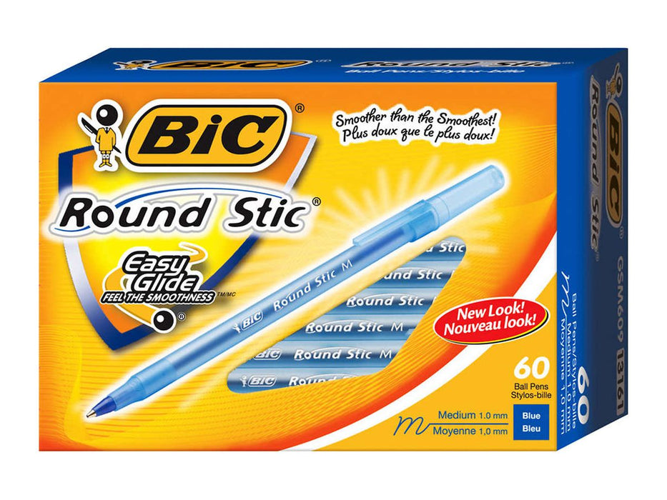 BIC Round Stic Blue Ballpoint Pens - Pack of 60