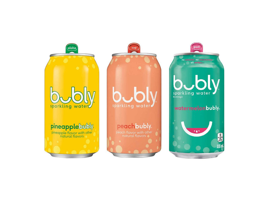 Bubly - Variety Pack - Pineapple Watermelon Peach - 24 x 355ml