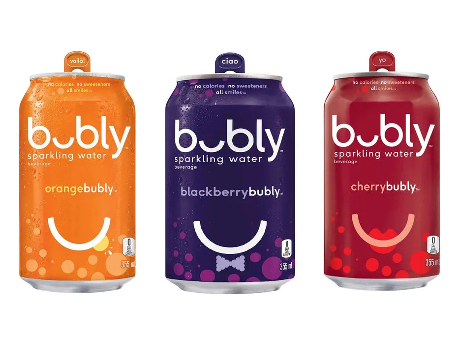 Bubly - Variety Pack - Cherry, Blackberry ,Orange - 24 x 355m