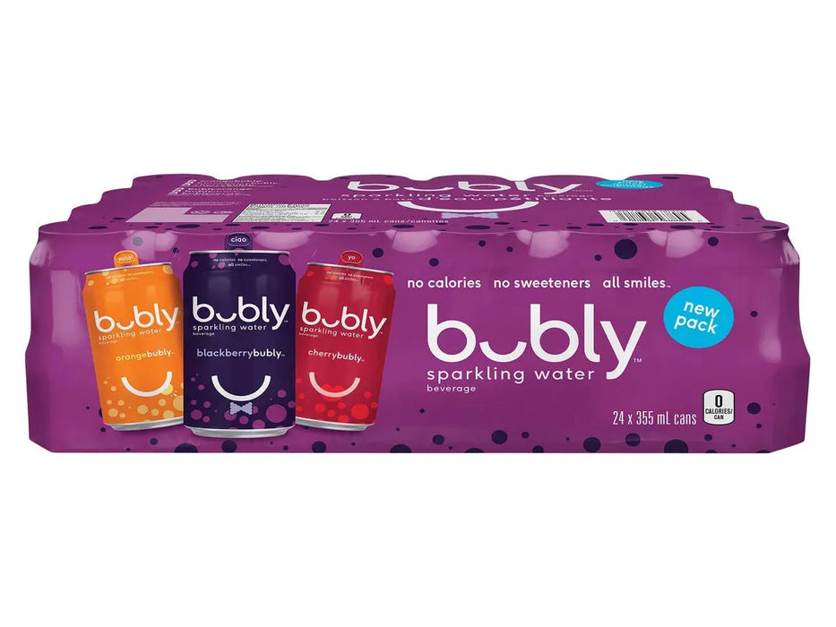 Bubly - Variety Pack - Cherry, Blackberry ,Orange - 24 x 355m