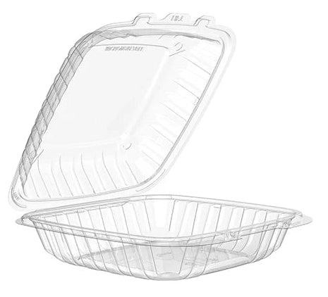Clear 1-compartment plastic hinged container 9" x 9" - Pack of 75