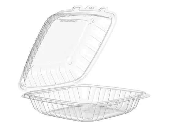 Clear 1-compartment plastic hinged container 9" x 9" - Pack of 75