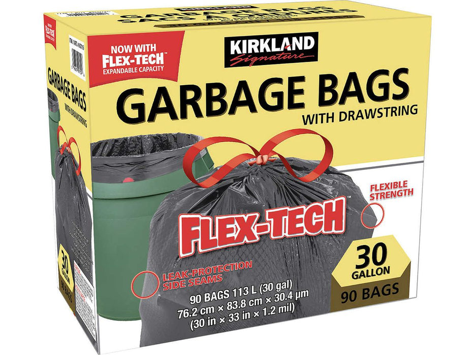 Drawstring Garbage Bags - 113L / 30gal - 90 Bags