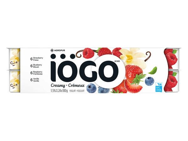 IOGO Creamy 0% - Strawberry, Raspberry, Peach, Vanilla - Pack of 24 x 100g