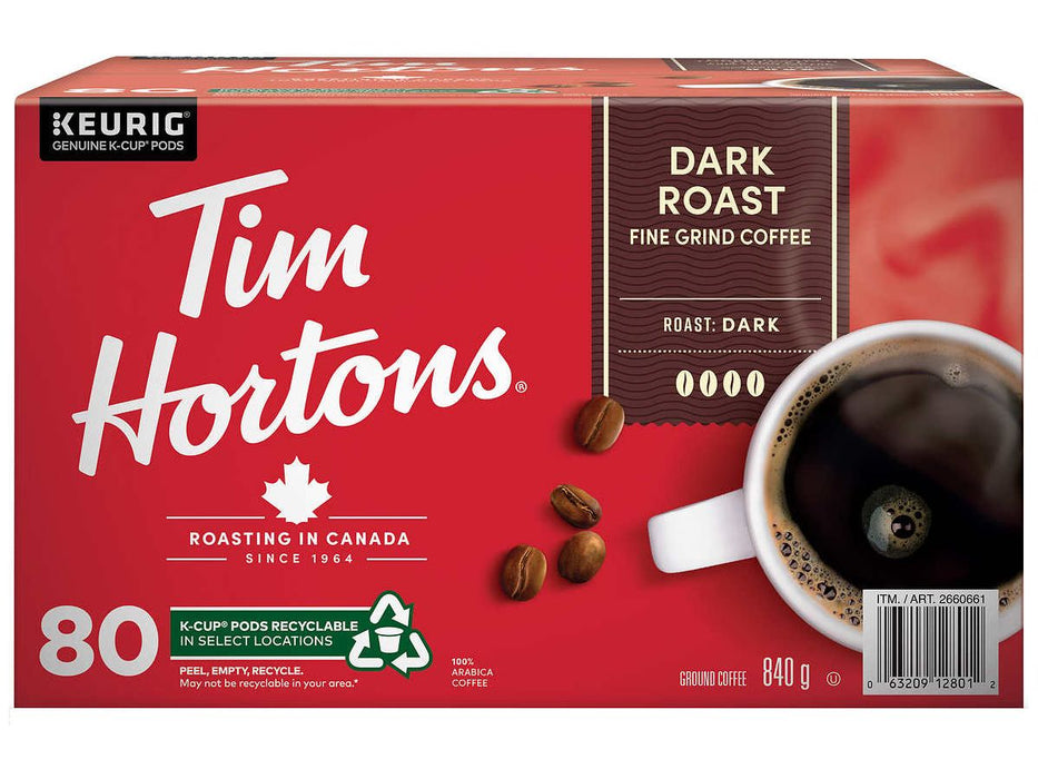 K-Cup - Tim Hortons - Coffee - Dark Roast - Box 80