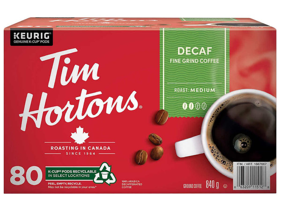 K-Cup - Tim Hortons - Coffee - Decaf - Box 80