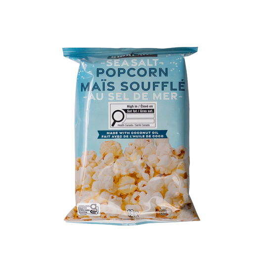 Individual 18g bag of Kirkland Signature Sea Salt Popcorn