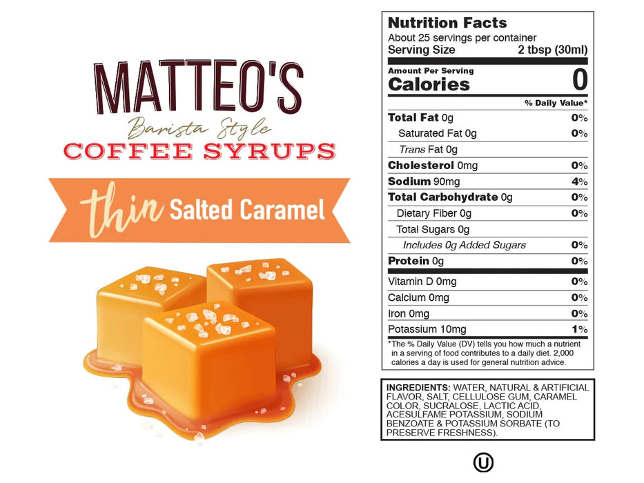 Matteo's Sugar Free Coffee Syrup - Salted Caramel - 2 x 1L Bottle