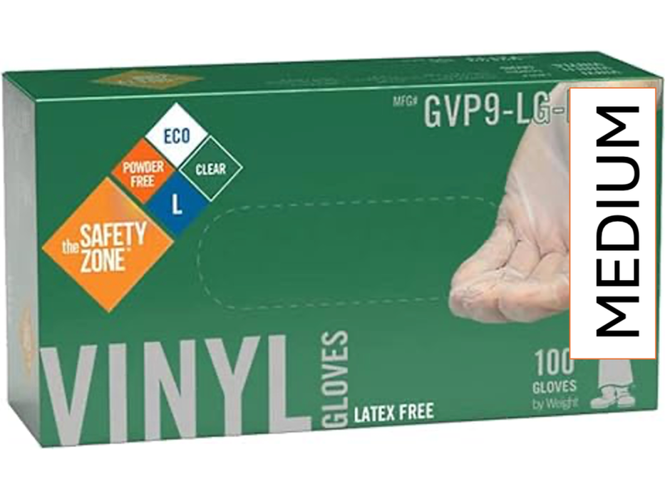 Disposable Vinyl Gloves - Powder free, latex-free - Box of 100 - Choose Size