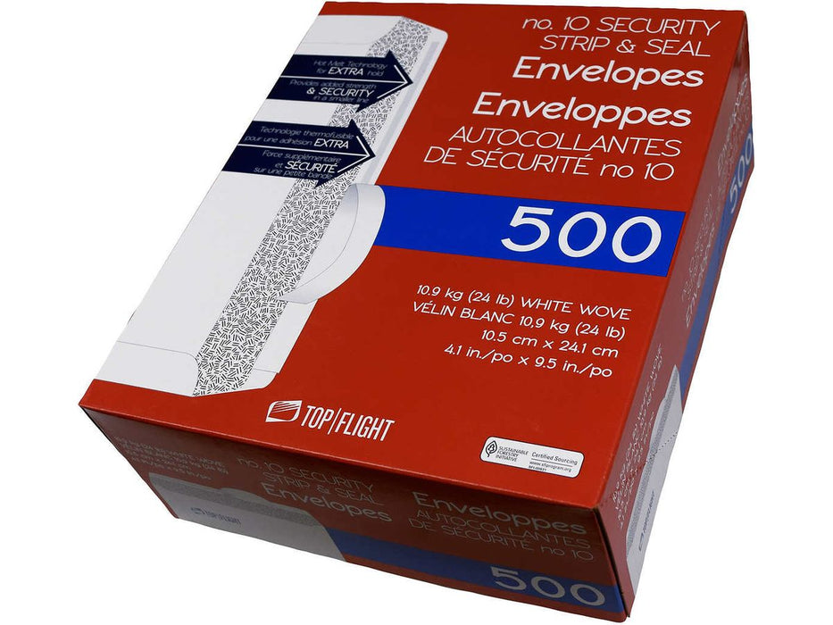 No. 10 Security Strip-and-Seal Envelopes - Pack of 500