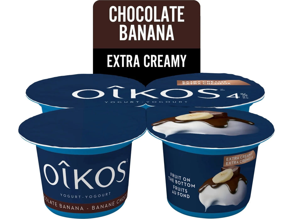 OIKOS Greek Yogurt - Banana Chocolate Flavour - Pack of 4 x 100g