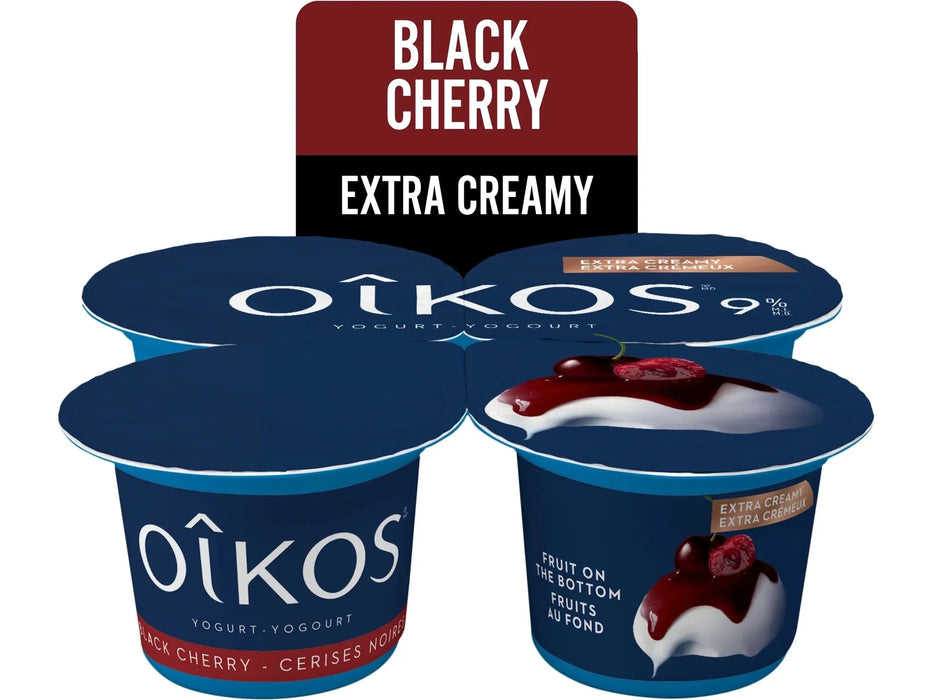 OIKOS Greek Yogurt - Black Cherry Flavour - Pack of 4 x 100g