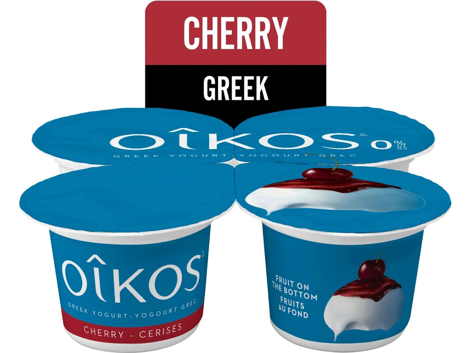 OIKOS Greek Yogurt - Cherry Flavour - Pack of 4 x 100g