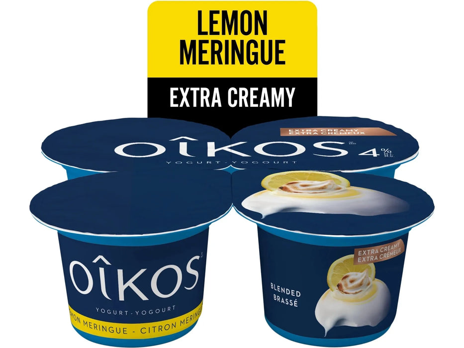 OIKOS Greek Yogurt - Lemon Meringue Flavour - Pack of 4 x 100g