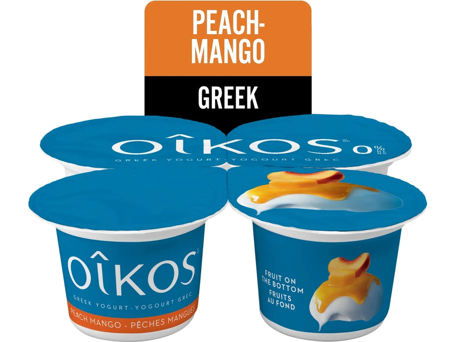 OIKOS Greek Yogurt - Peach-Mango Flavour - Pack of 4 x 100g