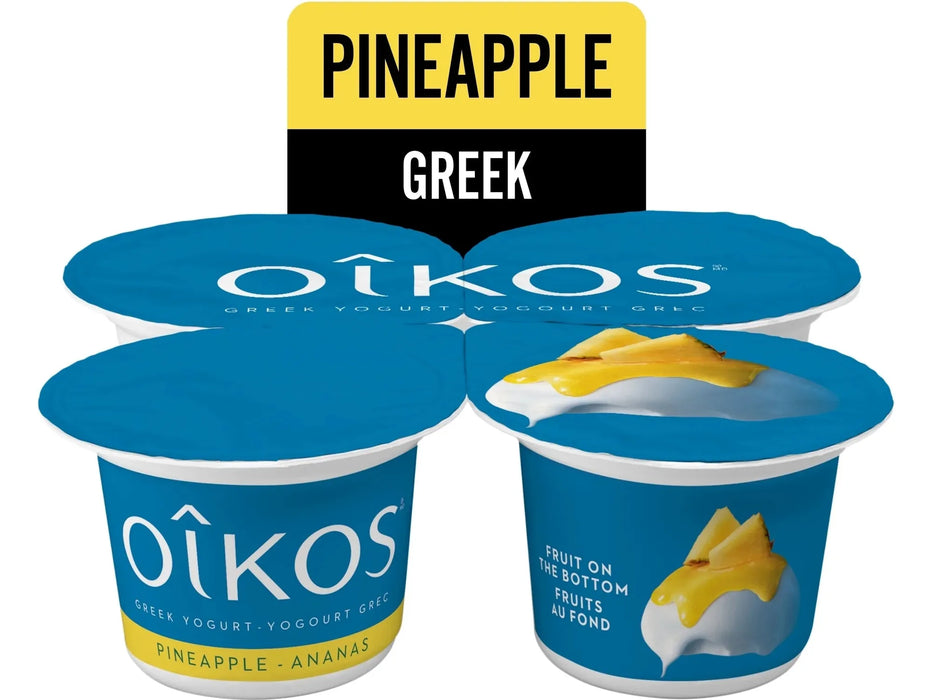 OIKOS Greek Yogurt - Pineapple Flavour - Pack of 4 x 100g