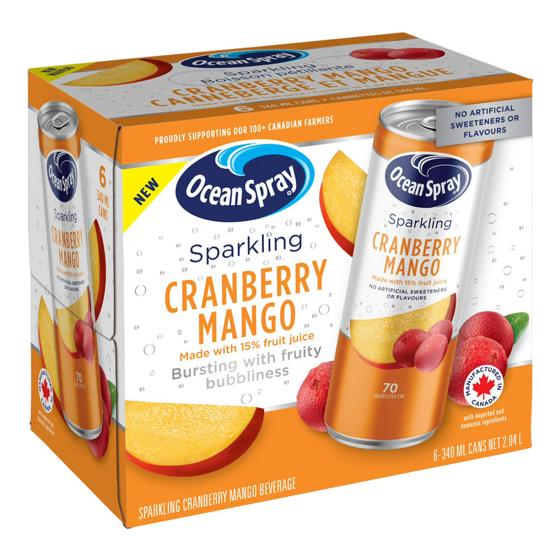 Ocean Spray Sparkling Cranberry Mango - 6 x 340ml Cans