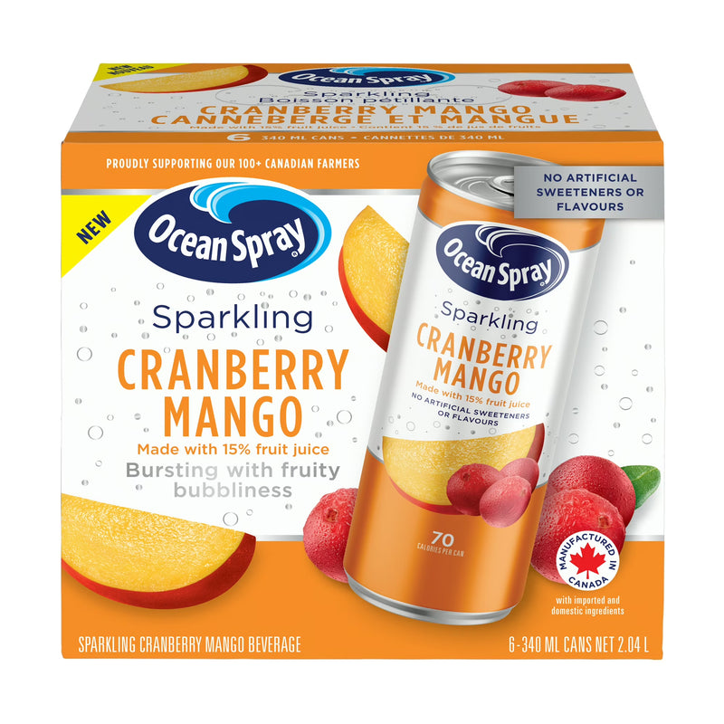 Ocean Spray Sparkling Cranberry Mango - 6 x 340ml Cans