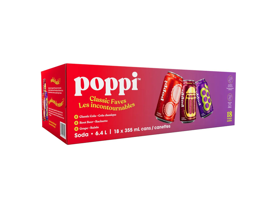 Poppi Soda - Variety Pack - Classic Cola, Root Beer, Grape - 18 × 355ml_Miller & Bean