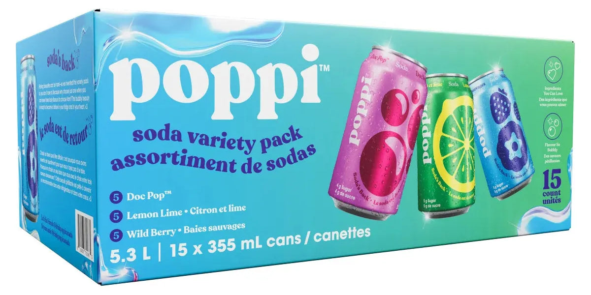Poppi Soda - Variety Pack - Doc Pop, Lemon Lime, Wild Berry - 15