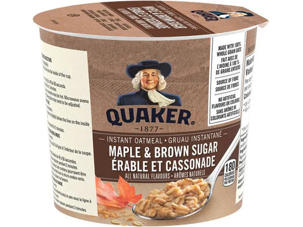 Quaker Instant Oatmeal - Maple Brown Sugar - Case of 12 x 48g Cups