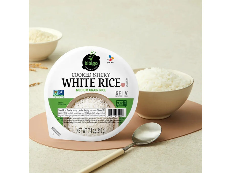 Bibigo - Cooked Sticky White Rice Bowls - Medium Grain - 12 x 210g