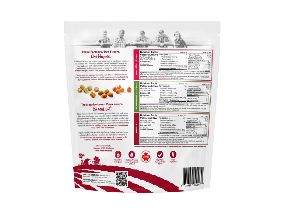 Three Farmers - Chickpeas & Fava Beans - Healthy Variety Snack Packs back - 18 × 28g _ Miller & Bean