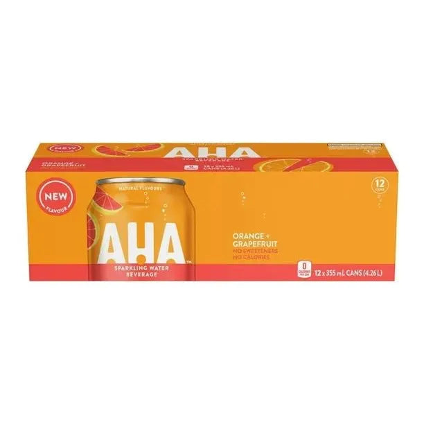 AHA - Orange + Grapefruit Sparkling Water - 12 x 355ml - Miller & Bean Coffee Company