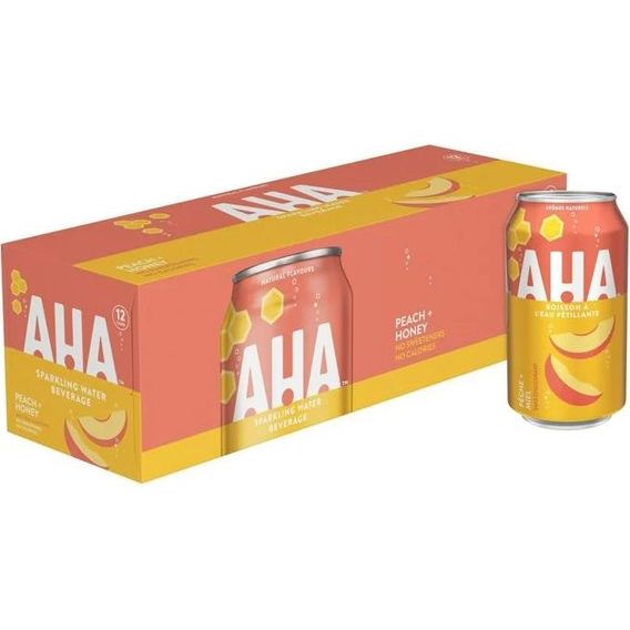 AHA - Peach + Honey Sparkling Water - 12 x 355ml - Miller & Bean Coffee Company