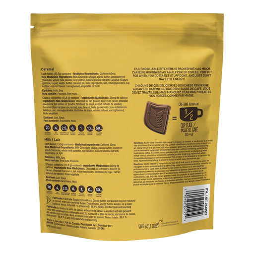AWAKE caffeinated chocolate variety pack ingredients, caffeine information and product warnings
