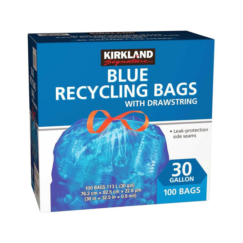Blue Recycling Bags with drawstrings - 113L / 30gal - 100 Bags - Miller & Bean Coffee Company