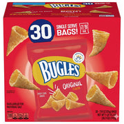 Bugles Original 30 × 25g case packaging and nutrition information