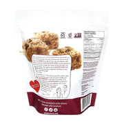 Back of Heavenly Hunks Oatmeal Dark Chocolate Cookies bag with ingredients and nutrition facts