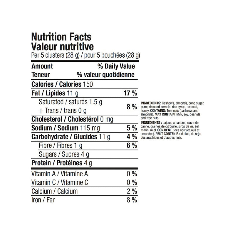 Kirkland Signature Cashew Clusters nutrition facts, ingredients, and allergen information