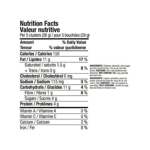 Kirkland Signature Cashew Clusters nutrition facts, ingredients, and allergen information